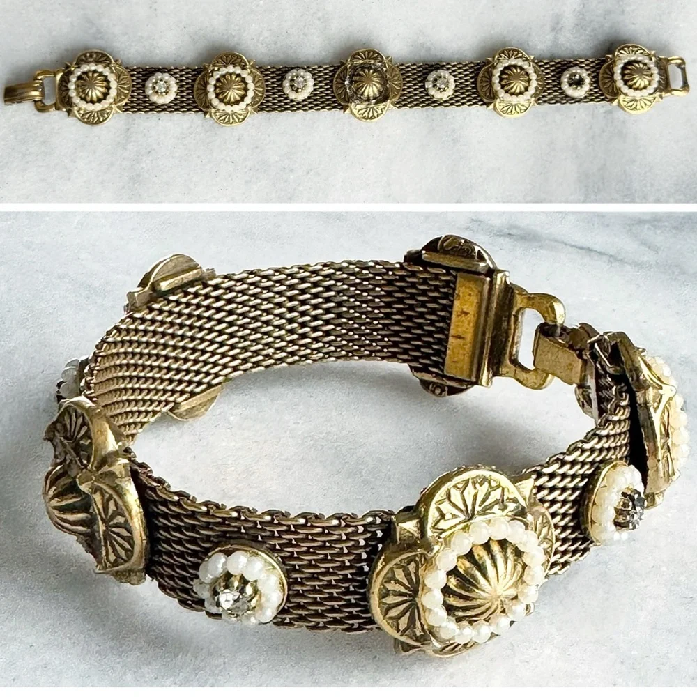 Vintage Victorian Revival Gold Tone Mesh Bracelet